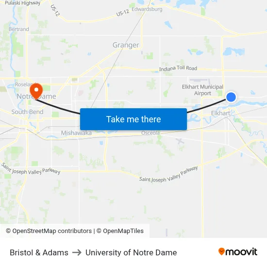 Bristol & Adams to University of Notre Dame map
