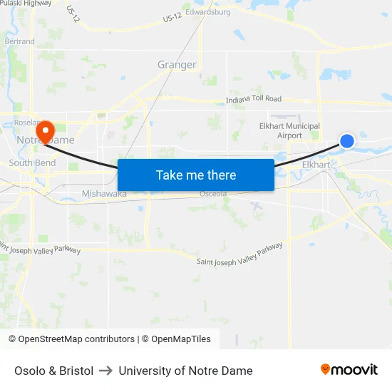 Osolo & Bristol to University of Notre Dame map