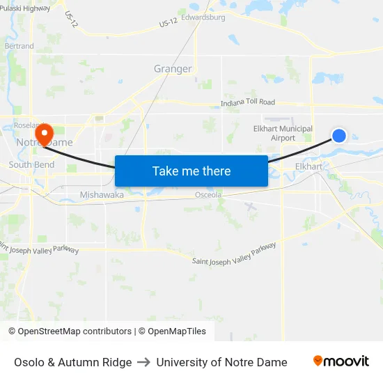 Osolo & Autumn Ridge to University of Notre Dame map