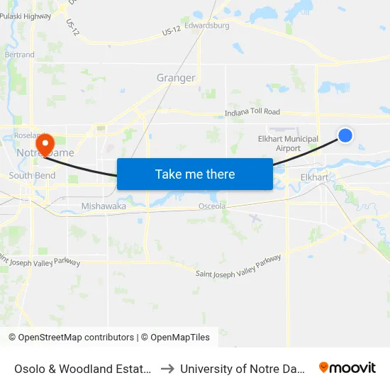 Osolo & Woodland Estates to University of Notre Dame map