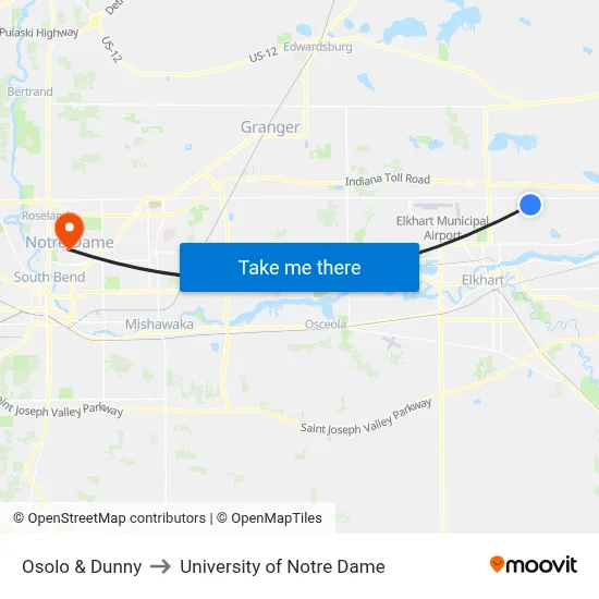 Osolo & Dunny to University of Notre Dame map
