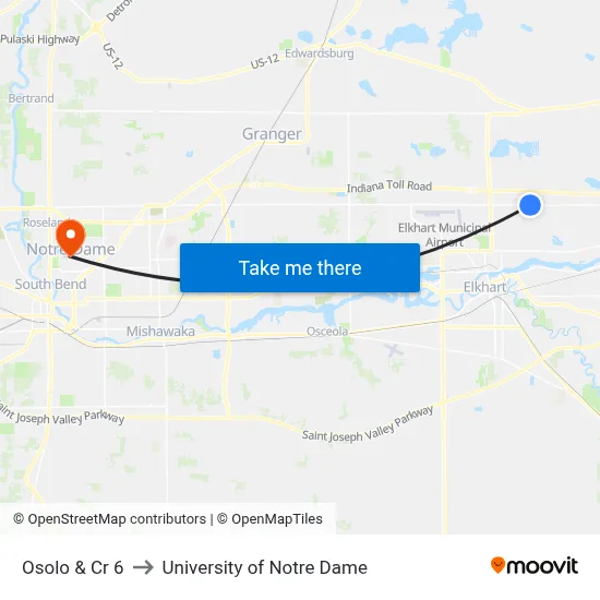Osolo & Cr 6 to University of Notre Dame map