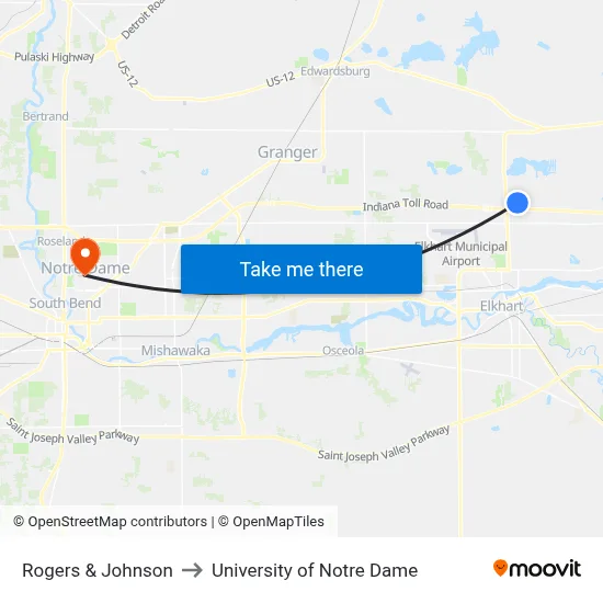 Rogers & Johnson to University of Notre Dame map