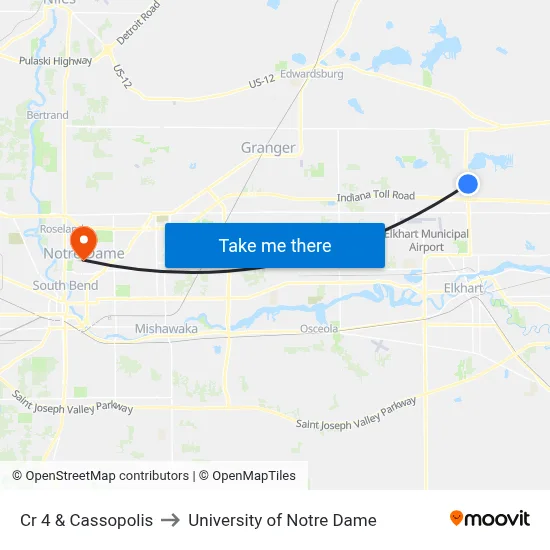Cr 4 & Cassopolis to University of Notre Dame map