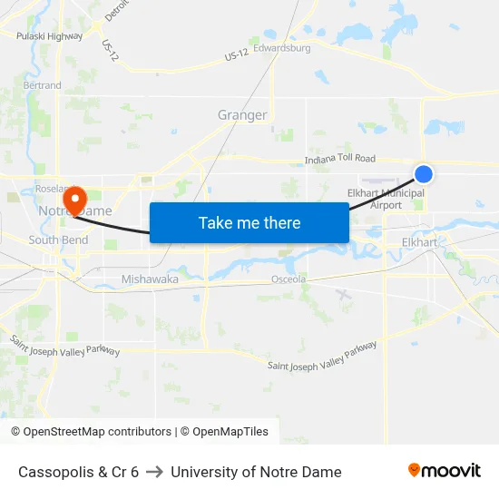 Cassopolis & Cr 6 to University of Notre Dame map