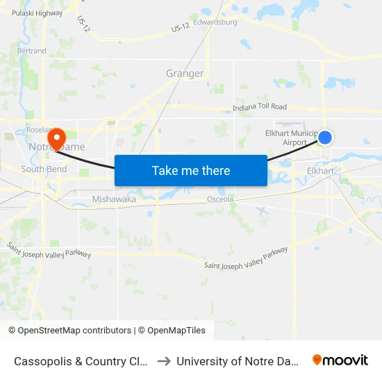 Cassopolis & Country Club to University of Notre Dame map