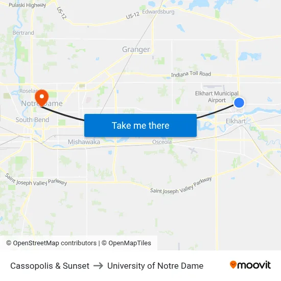 Cassopolis & Sunset to University of Notre Dame map
