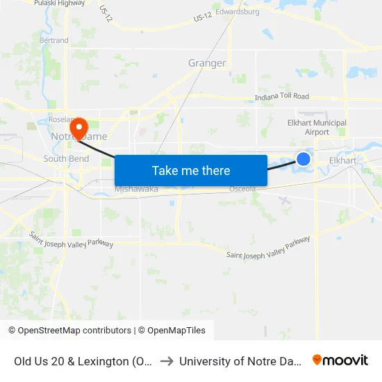 Old Us 20 & Lexington (Out) to University of Notre Dame map