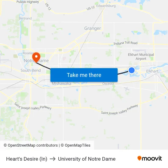 Heart's Desire (In) to University of Notre Dame map