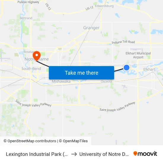 Lexington Industrial Park (Out) to University of Notre Dame map
