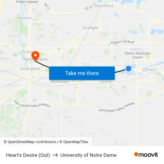 Heart's Desire (Out) to University of Notre Dame map