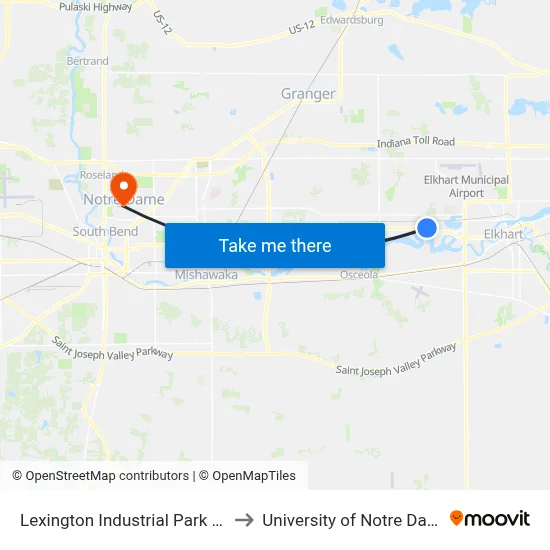 Lexington Industrial Park (In) to University of Notre Dame map