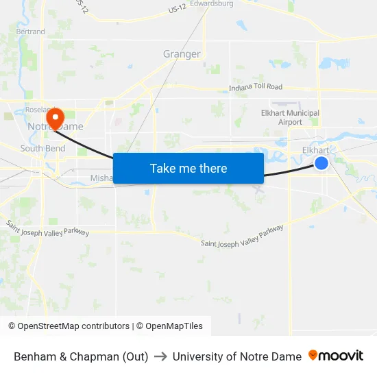 Benham & Chapman (Out) to University of Notre Dame map