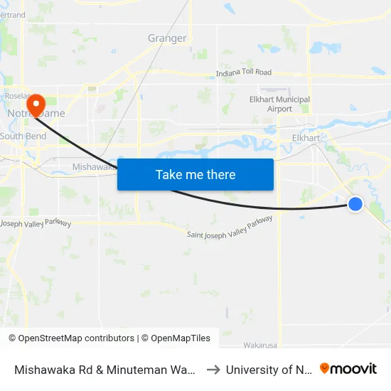 Mishawaka Rd & Minuteman Way - Martin'S/Goodwill to University of Notre Dame map