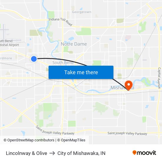 Lincolnway & Olive to City of Mishawaka, IN map