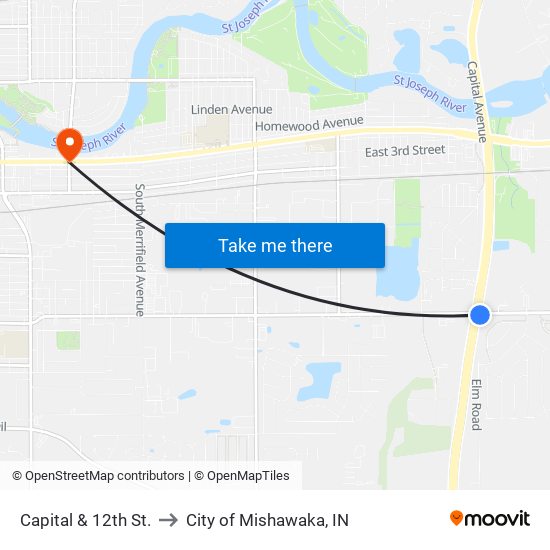 Capital & 12th St. to City of Mishawaka, IN map