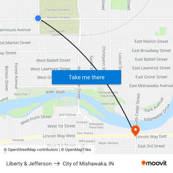 Liberty & Jefferson to City of Mishawaka, IN map