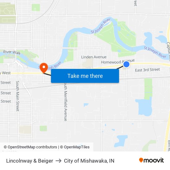 Lincolnway & Beiger to City of Mishawaka, IN map