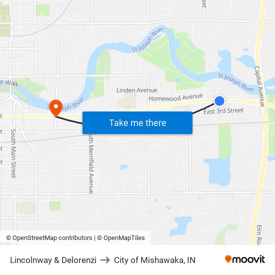 Lincolnway & Delorenzi to City of Mishawaka, IN map