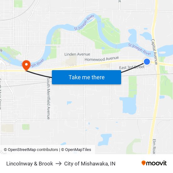 Lincolnway & Brook to City of Mishawaka, IN map
