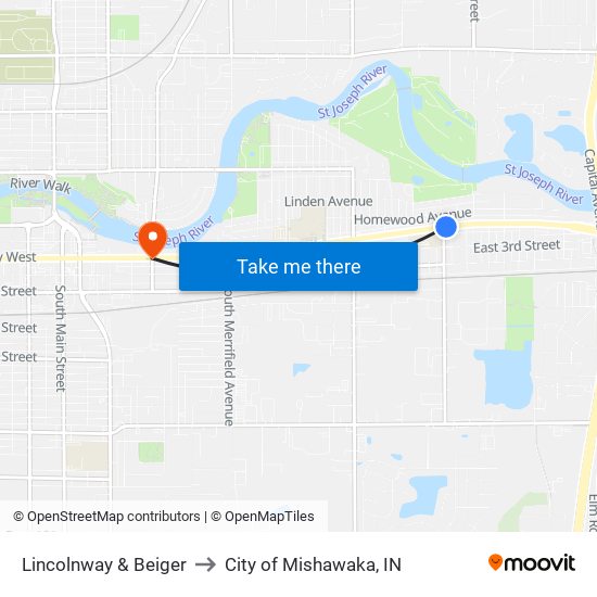 Lincolnway & Beiger to City of Mishawaka, IN map