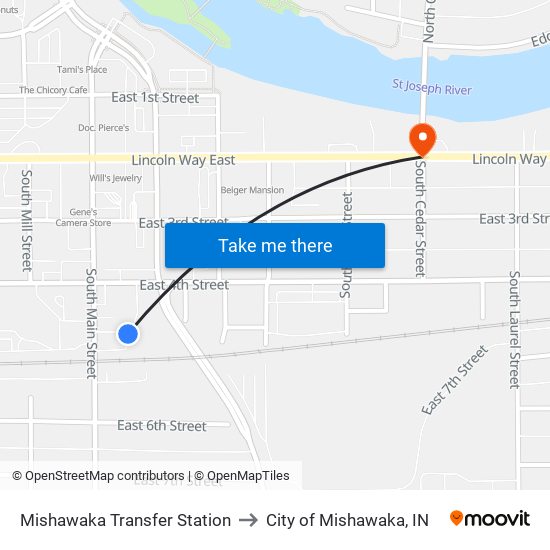 Mishawaka Transfer Station to City of Mishawaka, IN map