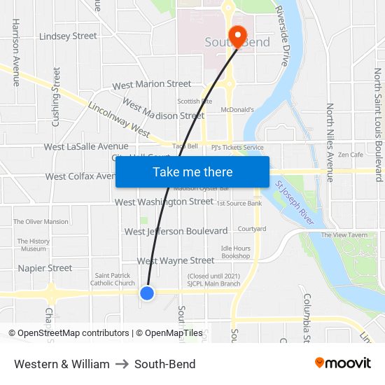 Western & William to South-Bend map