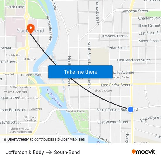 Jefferson & Eddy to South-Bend map