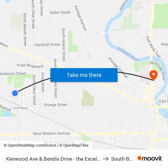 Kenwood Ave & Bendix Drive - the Excel Center to South-Bend map