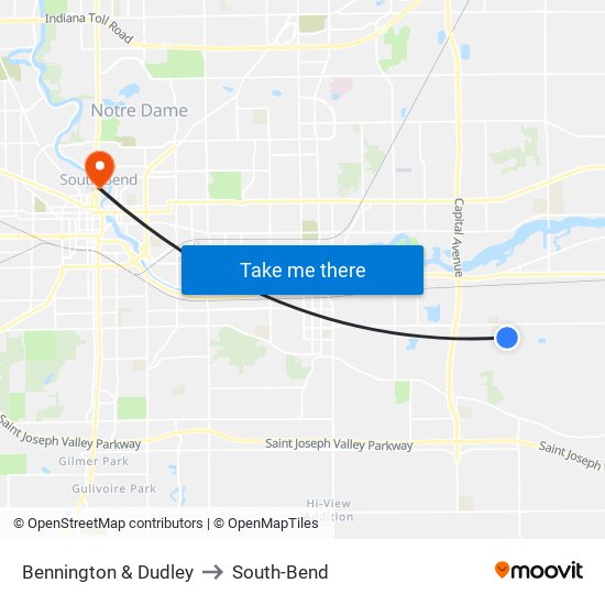 Bennington & Dudley to South-Bend map