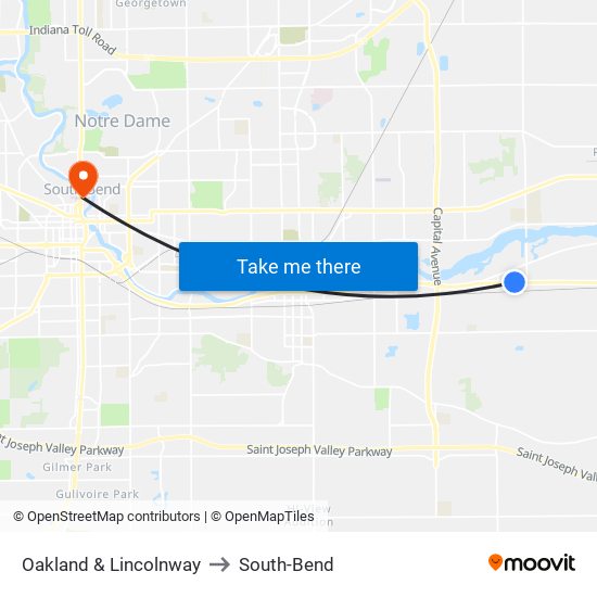 Oakland & Lincolnway to South-Bend map