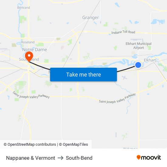 Nappanee & Vermont to South-Bend map