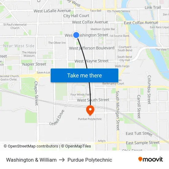 Washington & William to Purdue Polytechnic map