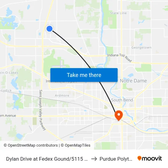 Dylan Drive at Fedex Gound/5115 Dylan Drive to Purdue Polytechnic map