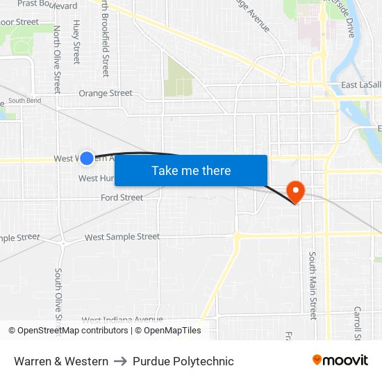 Warren & Western to Purdue Polytechnic map