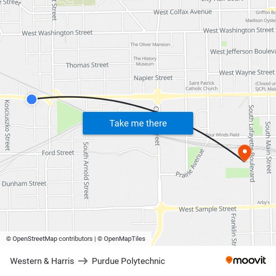 Western & Harris to Purdue Polytechnic map