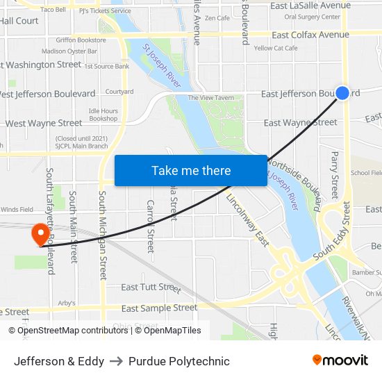 Jefferson & Eddy to Purdue Polytechnic map