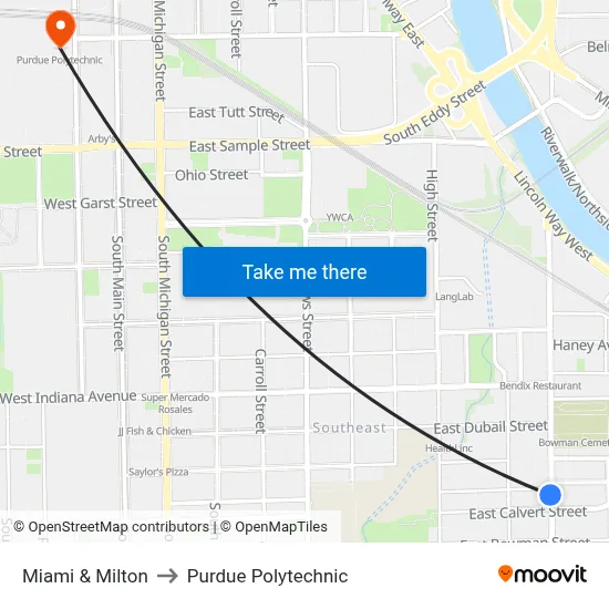 Miami & Milton to Purdue Polytechnic map