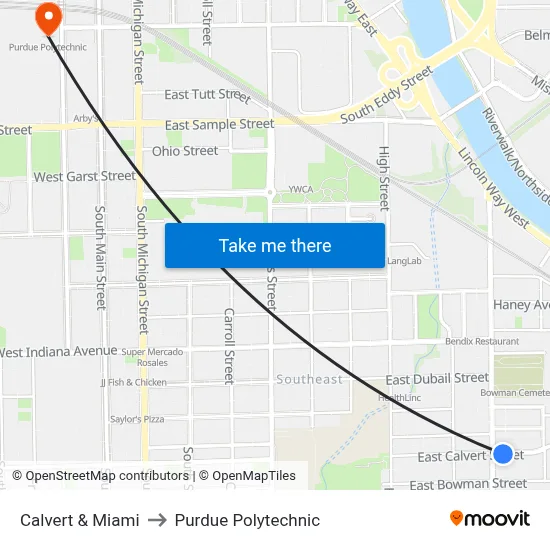 Calvert & Miami to Purdue Polytechnic map