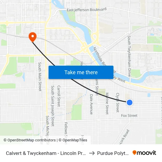Calvert & Twyckenham - Lincoln Primary Center to Purdue Polytechnic map