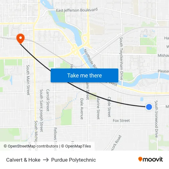 Calvert & Hoke to Purdue Polytechnic map