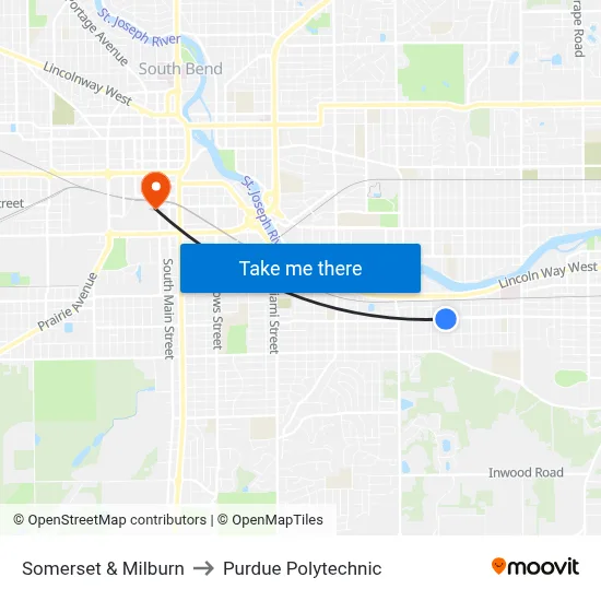 Somerset & Milburn to Purdue Polytechnic map