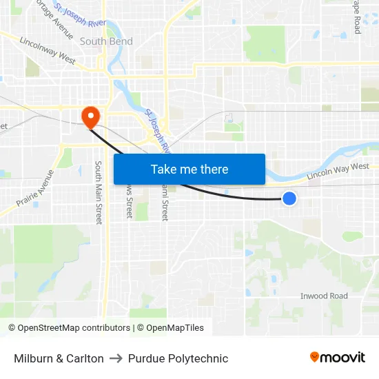 Milburn & Carlton to Purdue Polytechnic map