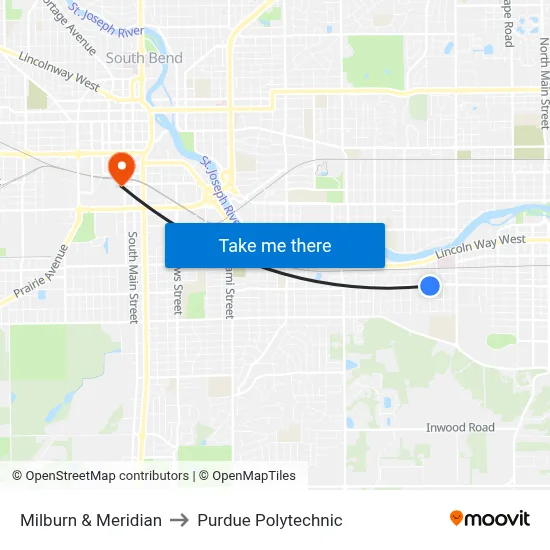 Milburn & Meridian to Purdue Polytechnic map