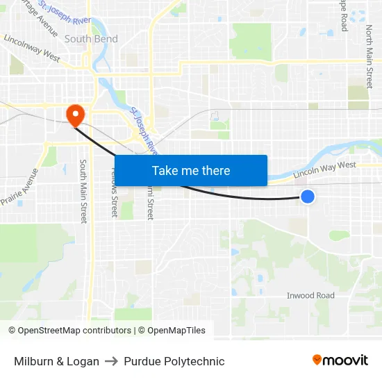 Milburn & Logan to Purdue Polytechnic map
