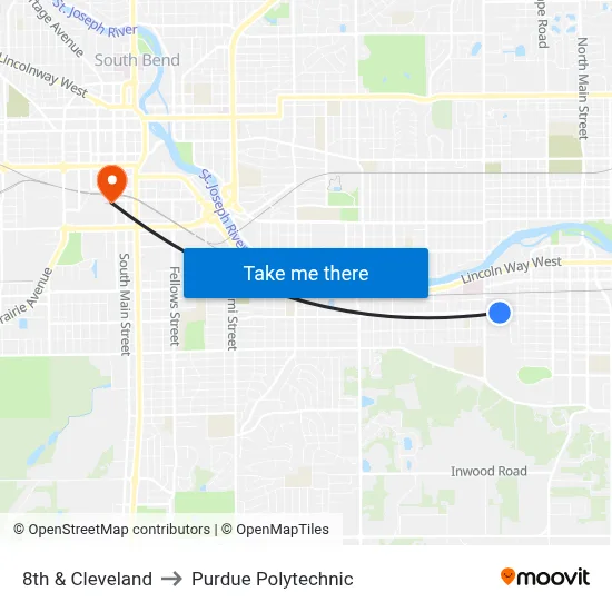 8th & Cleveland to Purdue Polytechnic map