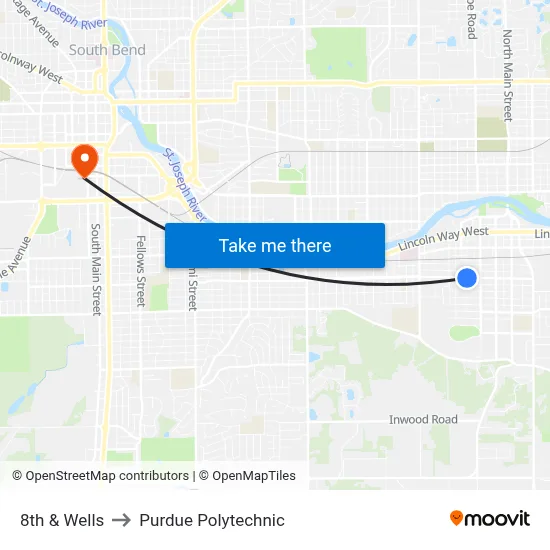 8th & Wells to Purdue Polytechnic map