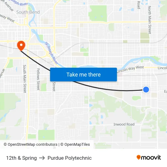 12th & Spring to Purdue Polytechnic map