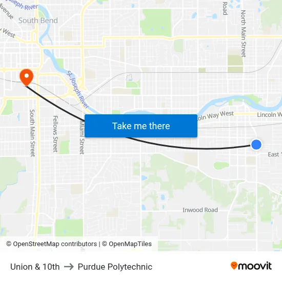 Union & 10th to Purdue Polytechnic map
