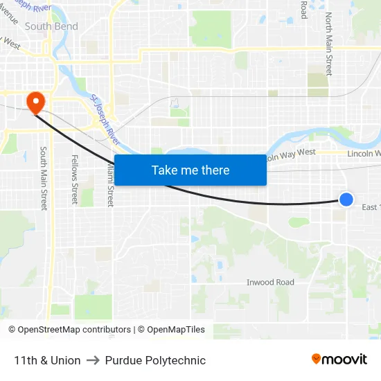 11th & Union to Purdue Polytechnic map